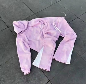 2026 En gros, Survêtement personnalisé de haute qualité pour hommes, avec pantalon de survêtement évasé et sweat à capuche, orné de strass, délavé soleil et effet vintage - Product Image 5