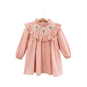Wholesale Vintage Spring Baby Clothes Autumn Long Sleeve Flower Embroidery Flower Girls Dresses