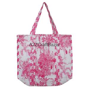 Handmade Cotton Quilted Large <b>Long</b> Handle Shoulder Tote <b>Bag</b> Women Eco Friendly Indian Bohemian Groceries Carry Striped <b>Bags</b> - Product Image 5