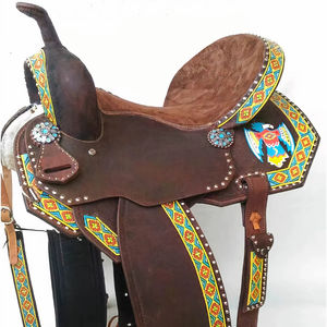 Selle Western florale en cuir naturel brun foncé, sculptée à la main, siège rigide, directement du fabricant - Product Image 1