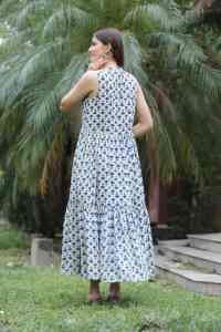Vestido Corto Estampado a Mano de la India para Mujer, Vestido Casual de Algodón para Verano, Estilo Boho, Vestido Maxi con Cintura Natural - Product Image 3