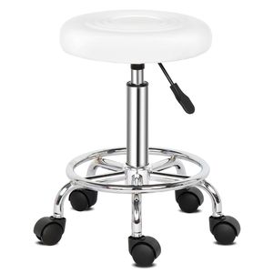 Sgabello da Bar Moderno Bianco Rotondo con Struttura in Metallo Lineare Girevole per Uso Domestico o Scolastico - Product Image 3