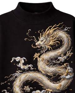 Sweat-shirt en molleton noir surdimensionné personnalisé pour femme, col montant, imprimé dragon, pull chaud décontracté, streetwear, haut tendance hiver - Product Image 5