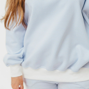 Sudadera de Mujer, Azul Claro, Cuello Redondo, Holgada, Manga Larga, Tejida en Algodón, Color Sólido, con Bolsillos, para Otoño - Product Image 3