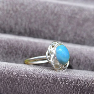 Bague tendance en turquoise Mohave Arizona, forme ovale 8x10mm, argent sterling 925, bijoux bohèmes faits à la main, cadeau pour elle - Product Image 2