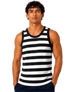 Black <b>White</b> Striped <b>Men</b> Cotton Tank Top Sleeveless <b>Vest</b> Casual Summer Gym Fitness Shirt Breathable Loose Fit Streetwear Tank Top - Product Image 1