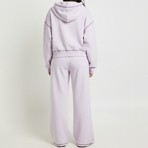 Custom Embroidery Logo Regular Fit Zip up Tracksuit Women 100% Cotton Fleece Contrast Stitch <b>Hip</b> Hop Style Winter Sweatsuit - Product Image 6