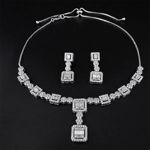 18K Gold Plated Women's Square <b>Crystal</b> Moissanite Diamond Deluxe 4-piece Bridal Silver Jewelry And Wedding Jewelry <b>Set</b> - Product Image 4