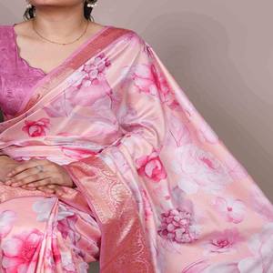 Sari de Seda VASTRA COTTAGE con Borde de Viscosa y Diseño Estampado, con Blusa Sin Coser, Sari Tradicional para Fiestas - Product Image 2