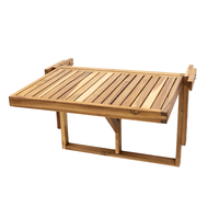 Table pliante moderne en bois d'acacia avec rail suspendu pour repas et boissons en extérieur