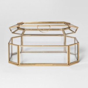 Vintage Octagon Brass And Clear <b>Glass</b> Jewelry <b>Box</b> With Hinged Lid Golden Metal Frame Mirrored Base Elegant Display Storage <b>Box</b> - Product Image 2