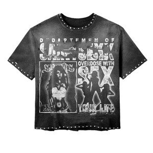 Camiseta negra con lavado ácido, 240 GSM, algodón, gráfico desgastado, pedrería, dobladillo sin rematar, logotipo personalizado, 100% algodón, para hombre, corte holgado - Product Image 5