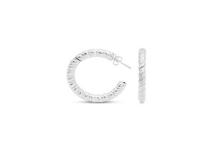 925 <b>Sterling</b> <b>Silver</b> Wide Ridged C-Shape Minimalist <b>Stud</b> <b>Earrings</b> [4.0mm Diameter] - Product Image 1