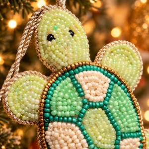 Beaded Turtle Shape Zari Hanging Decoration Handmade Ocean Theme Festive <b>Ornament</b> Export Quality - Product Image 3