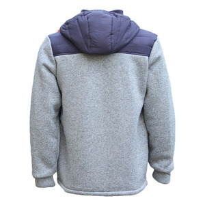 Men's Hooded Fleece Jacket Gray with Navy Blue <b>Padded</b> Hood Windproof Winter Casual Pullover Thick Polyester Shell Regular Fit - Product Image 6