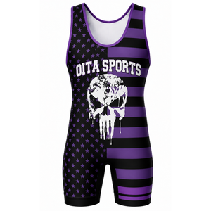 Combinaison de lutte sublimée pour homme, violet et noir, impression numérique, polyester, tenue de lutte, vêtements de sport pour la performance athlétique - Product Image 2