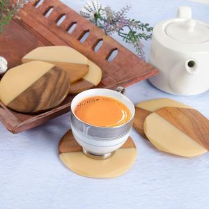 Posavasos Redondos de Madera de Mango y Resina Epoxi Hechos a Mano, Color Natural y Crema, 300 mm de Diámetro, Tamaño Personalizado - Product Image 3