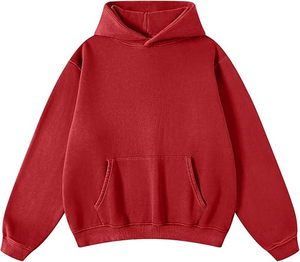 Sweat-shirt à capuche oversize en molleton uni à manches longues unisexe pour l'automne, avec poche rouge, style décontracté, tricoté - Product Image 5
