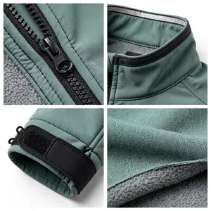 Men's <b>Light</b> Blue <b>Waterproof</b> Windproof Polyester/Cotton Fleece <b>Jacket</b> Regular Fit Stand Collar Zipper-Up Sporty Design Pocket - Product Image 6