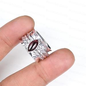 Boho 925 <b>Silver</b> Plated Garnet Cocktail <b>Ring</b> Women's Marquise Stone Bezel Setting Ethnic Jewelry Gift January Birthstone Jewelry - Product Image 6