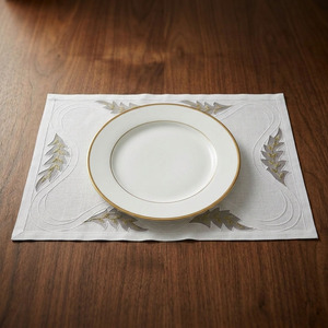 Custom Wholesale Luxury Classic Embroidered Organdy Leaves <b>Placemats</b> Napkins Sets Linen Washable Reusable for Home Wedding Event - Product Image 2