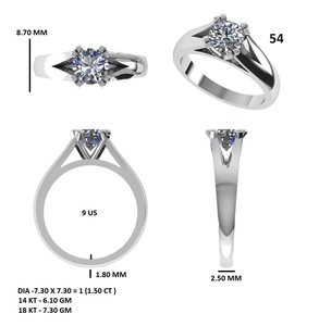Bague solitaire en diamant taille brillant rond avec une bande conique de style cathédrale. - Product Image 4