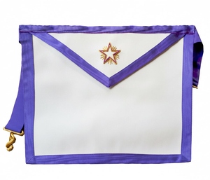 Tablier Fellowcraft. Bordure violette. Simili cuir. 30x35cm - Memphis-Misraïm (ORUMM) Insigne de la Franc-Maçonnerie brodé à la machine Blue Lodge - Product Image 2