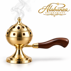 เตาเผาบัคฮูร์ทองเหลืองหรูหราจาก ALABANZA ENTERPRISES พร้อมด้ามจับไม้ เป็นมิตรกับสิ่งแวดล้อม กลิ่นหอมแบบอินเดีย เหมาะสำหรับใช้ในบ้านและโรงแรม - Product Image 2