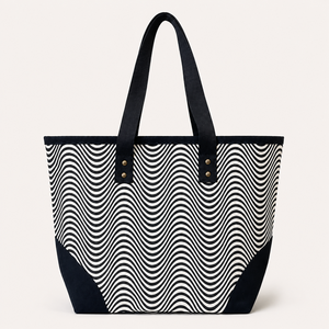 Wholesale Custom Logo <b>Large</b> PP Laminated Cotton <b>Canvas</b> Beach Tote <b>Bag</b> Geometric Wave Print Reusable Shoulder Shopping Travel <b>Bag</b> - Product Image 4