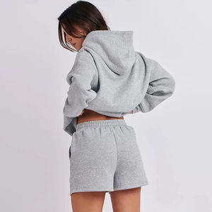 Conjunto de Sudadera con Capucha y Pantalones Cortos para Mujer, 100% Algodón, Transpirable, con Logotipo Personalizado - Product Image 3