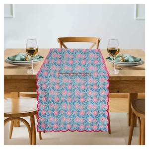 Beautiful Indian Hand Block Floral Print Cotton Embroidery Edge Bohemian Style Washable Eco-Friendly <b>Table</b> <b>Runner</b> for <b>Weddings</b> - Product Image 3
