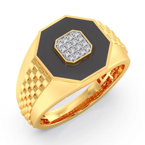 Octagon <b>Black</b> Onyx Diamond Gold Signet <b>Ring</b> - Product Image 2