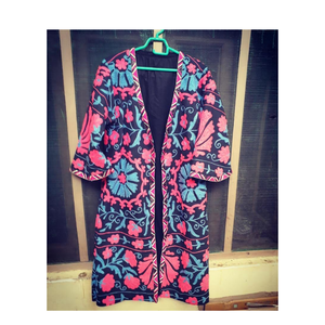 Kimono Suzani Hecho <span class=keywords><strong>a</strong></span> <span class=keywords><strong>Mano</strong></span>, Chaqueta Larga <span class=keywords><strong>de</strong></span> Estilo Bohemio con Bordado Tradicional <span class=keywords><strong>para</strong></span> <span class=keywords><strong>Mujer</strong></span>, Ropa <span class=keywords><strong>de</strong></span> Moda Étnica - Product Image 1