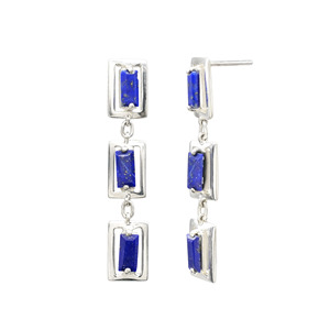 Chordia Jewels Best Seller 7X3.5MM Baguette Cut Lapis Lazuli 925 Sterling Silver <b>Earrings</b> 3 Gemstone Dangler Push <b>Back</b> <b>Earrings</b> - Product Image 2