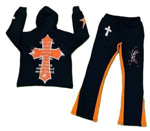 Nouvelle collection OEM : Ensemble sweat-shirt et pantalon de survêtement streetwear pour garçons, avec sérigraphie, délavage à l'acide, couleur unie, effet vieilli et broderies - Product Image 2