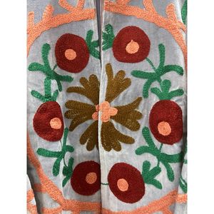 Hand Embroidered <b>Velvet</b> Cotton <b>Jacket</b> Women Mandarin Collar Full Sleeve Winter Bohemian Eye Pattern Open Front Coat - Product Image 5