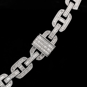 Rhodium Plated Zinc Alloy Miami Chain Necklace Baguette Diamond Channel Setting Unisex Party Jewelry Link Chain Style - Product Image 3