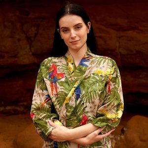 เดรสคาฟตันสีเขียวแบบดั้งเดิมสำหรับผู้หญิง รุ่นใหม่ล่าสุด ผ้าฝ้าย 100% เป็นมิตรกับสิ่งแวดล้อม ทรงเอไลน์ - Product Image 1