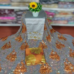 Nueva Colección de Tela para Vestidos de Novia de Alta Calidad con Diseño Floral Intrincado, Estilo Somalí Jacquard con Cuentas Fransawi - Product Image 1