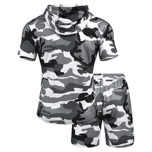 Conjunto de Sudadera con Capucha y Pantalones Cortos Grises para Hombre, Ropa Deportiva Informal y Cómoda para Verano, para Entrenamiento en el Gimnasio y Uso Diario - Product Image 4