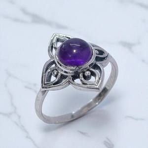 Anillos de Plata de Ley 925 con Diseño de Flor y Amatista Natural y Piedra Lunar Arcoíris, Precio al por Mayor, Joyería de Plata - Product Image 2