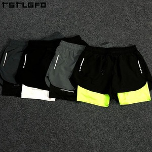 Men's Teal Black Color Blocked Sport Shorts With Side Pocket Quick Dry Drawstring Waist <b>Mid</b> Length Workout Running Gym Shorts - Product Image 3