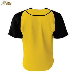 Maillot de baseball personnalisé jaune et noir respirant 100 % polyester pour homme, boutonné, uniforme d'équipe par sublimation, nom et numéro OEM, vente en gros - Product Image 5