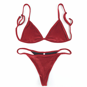 Whole Sale Cross Hanging High Waist Bikini Anti-Bacterial Micro Bra Solid Front Sexy Women Bandage Two Piece <b>Thong</b> Swimsuit - Product Image 6