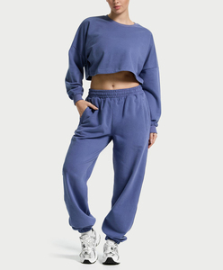 Sudadera Corta Extra Grande Personalizada para Mujer, Sudadera de Algodón con Forro Polar, Hombros Caídos, Cuello Redondo, Sudadera de Alta Calidad - Product Image 1