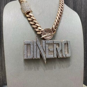 Collar con Colgante de Letra Inicial Personalizado, Chapado en Oro Rosa con Diamantes VVS, Estilo Hip Hop para Hombre, Certificado IGI - Product Image 2