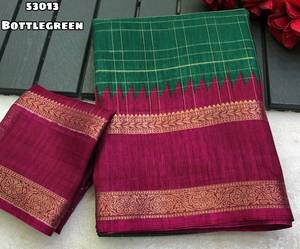Dola Silk <b>Gap</b> Bentex Border With Chex Weaving & Printed Pallu - Product Image 5