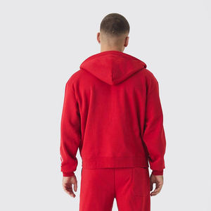 Custom Men's Red <b>Zip</b> <b>Up</b> Hoodie Fleece Hooded Sweatshirt White Graphic Print Kangaroo Pocket Casual Streetwear <b>Jacket</b> - Product Image 2