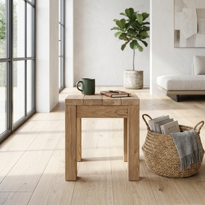 Modern Square Solid Wood <b>Stool</b> Elegant Slatted Plank Top Wooden Side Table Furniture For Rustic Home Setup Art Design Set Art - Product Image 3