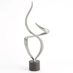 Abstract Metal Art Sculpture Set of 2 Brass and Silver Contemporary Tabletop <b>Decor</b> for Living Room Home Accents - Product Image 4